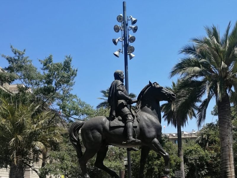 Equestrian statue in Plaza de Armas, downtown Santiago, Chile